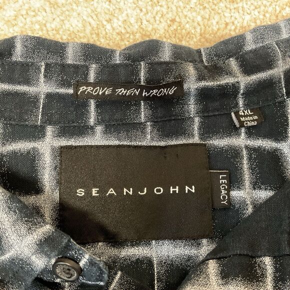 SEAN JOHN LEGACY Men’s 4XL Blue Check Button Up Collared Shirt Prove Them Wrong - Picture 10 of 16
